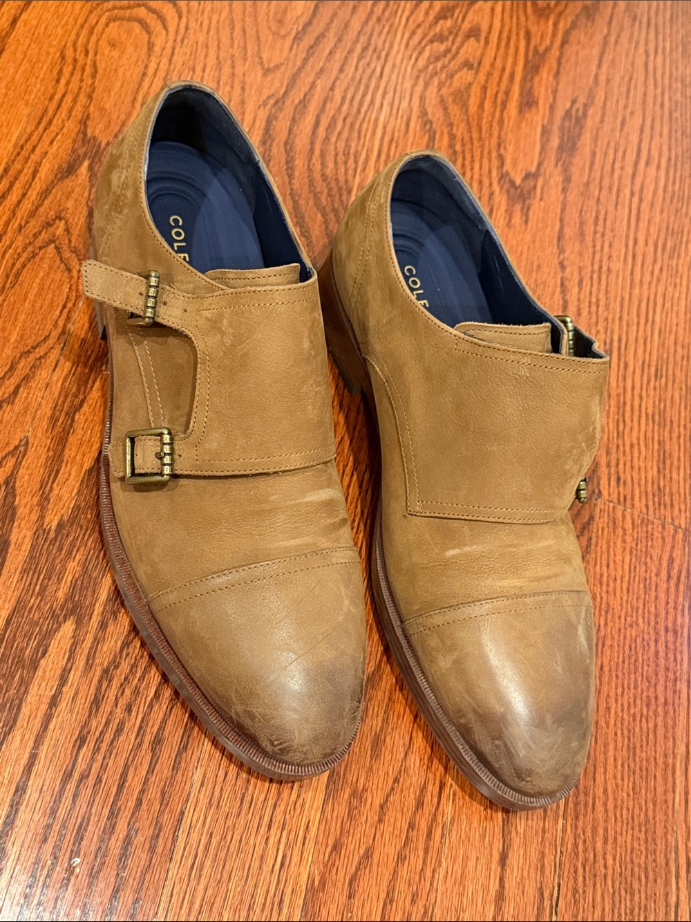 COLE HAAN Men's Double Monk Strap Oxfords Dress Shoes in Tan/Brown - Sz. 9.5
